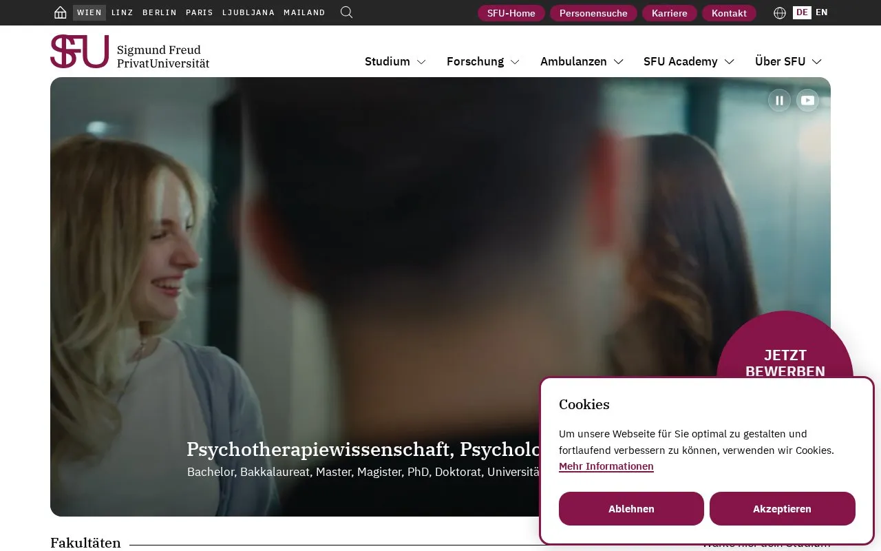 Sigmund Freud University homepage screenshot