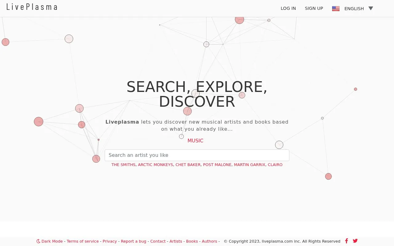 LivePlasma homepage screenshot