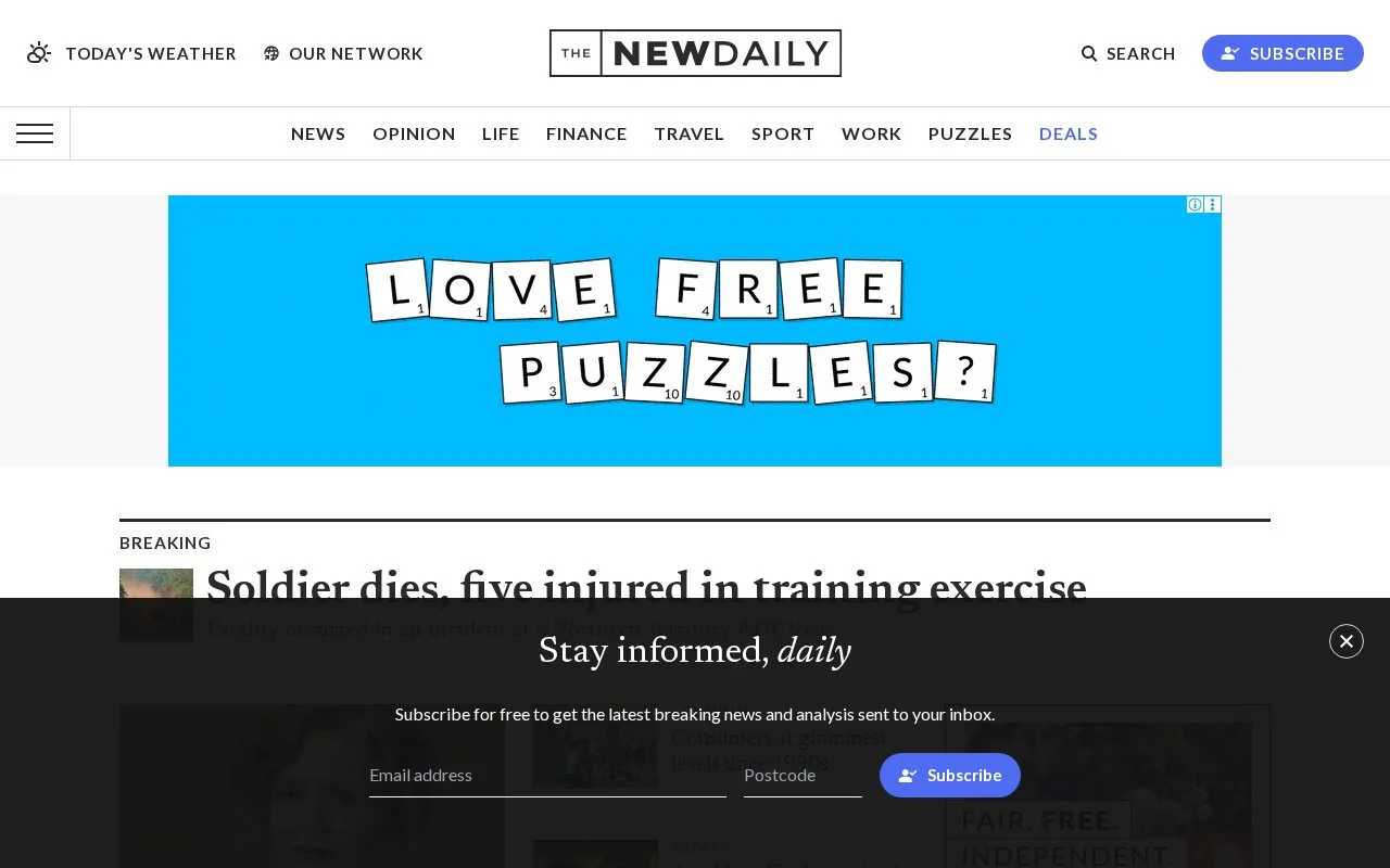 The New Daily homepage screenshot