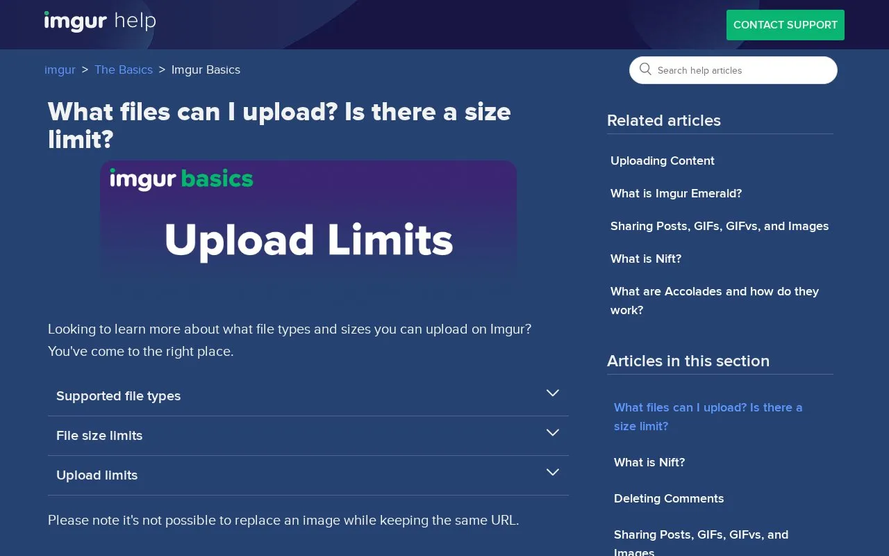 Upload Limits homepage screenshot