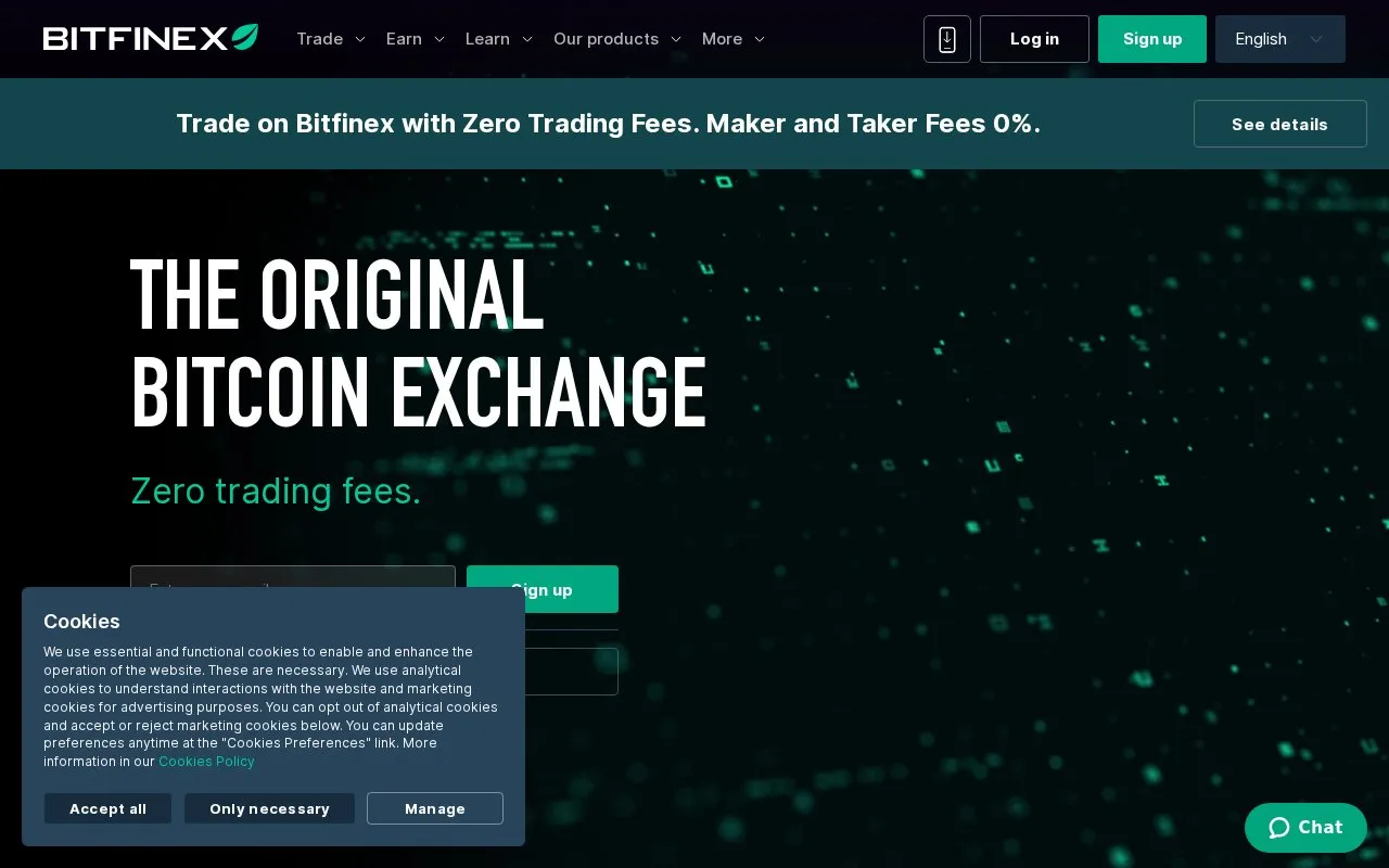 Bitfinex homepage screenshot