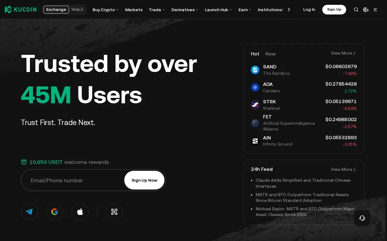 KuCoin homepage screenshot