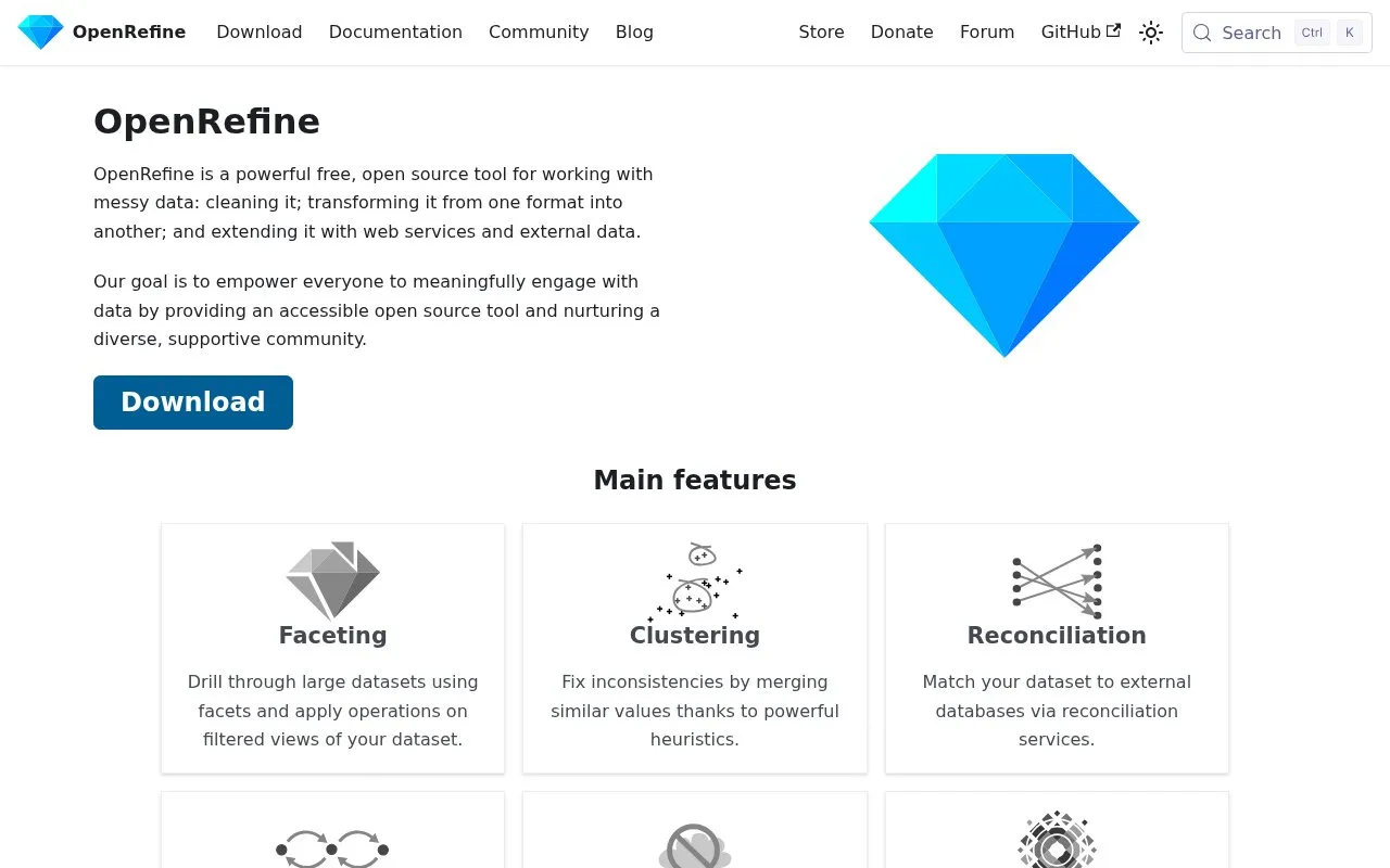 OpenRefine homepage screenshot