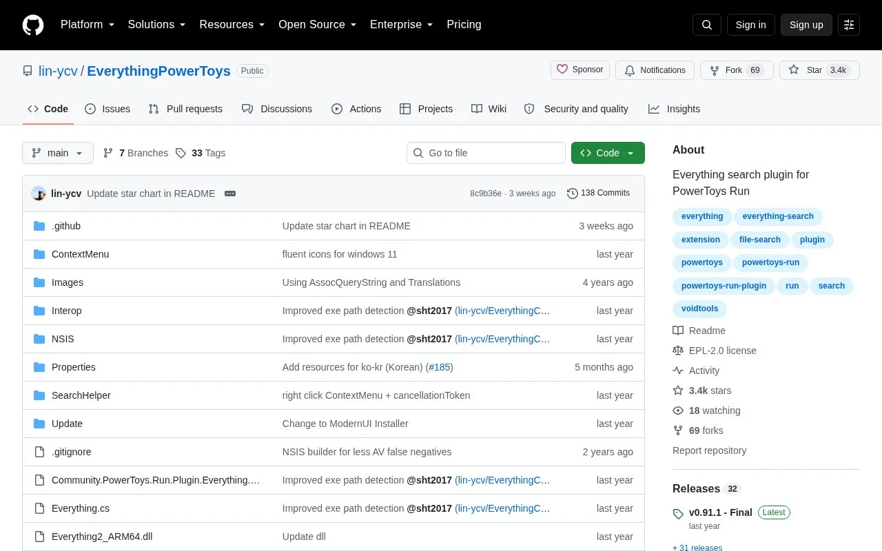Everything for PowerToys Run homepage screenshot