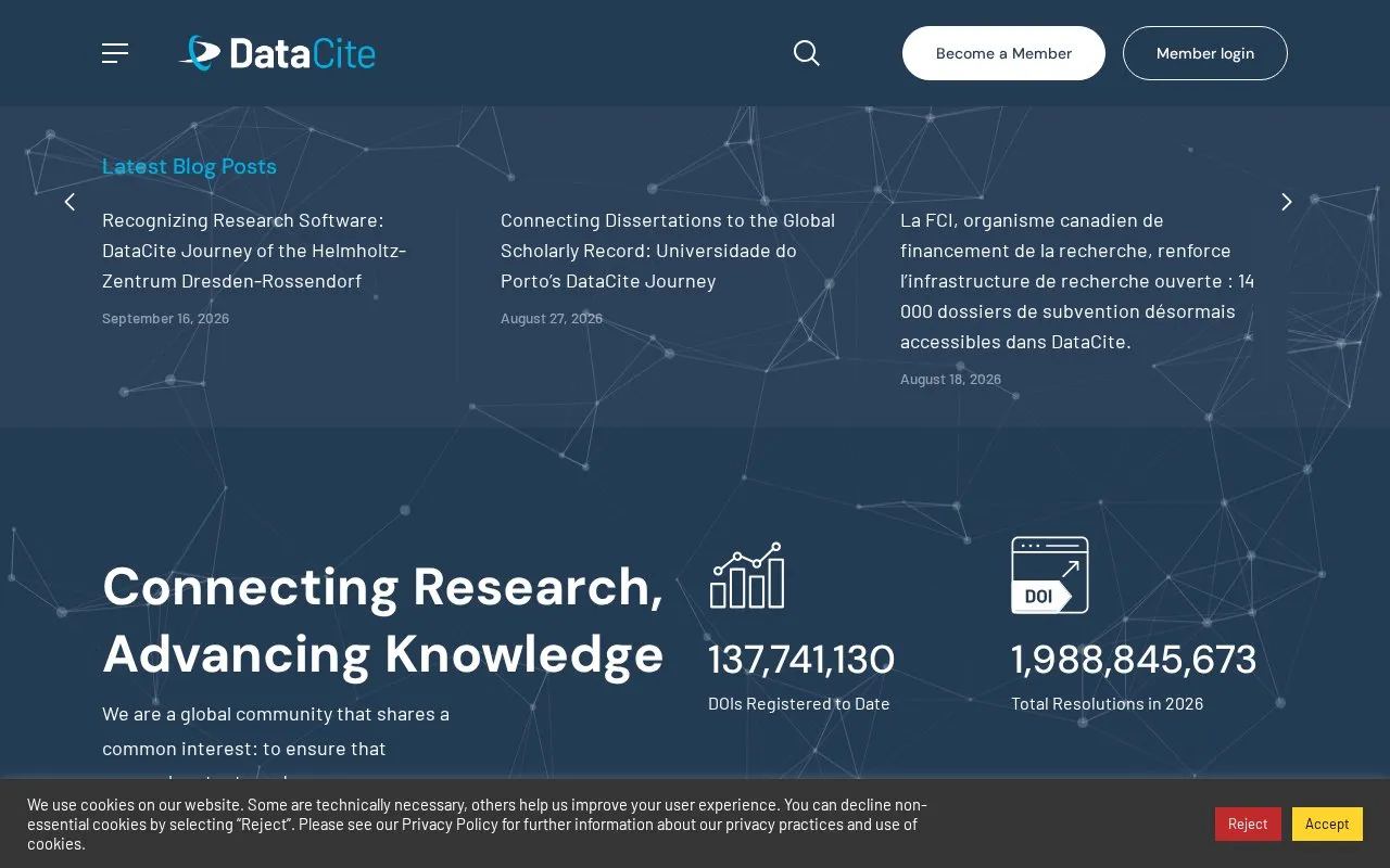 DataCite homepage screenshot