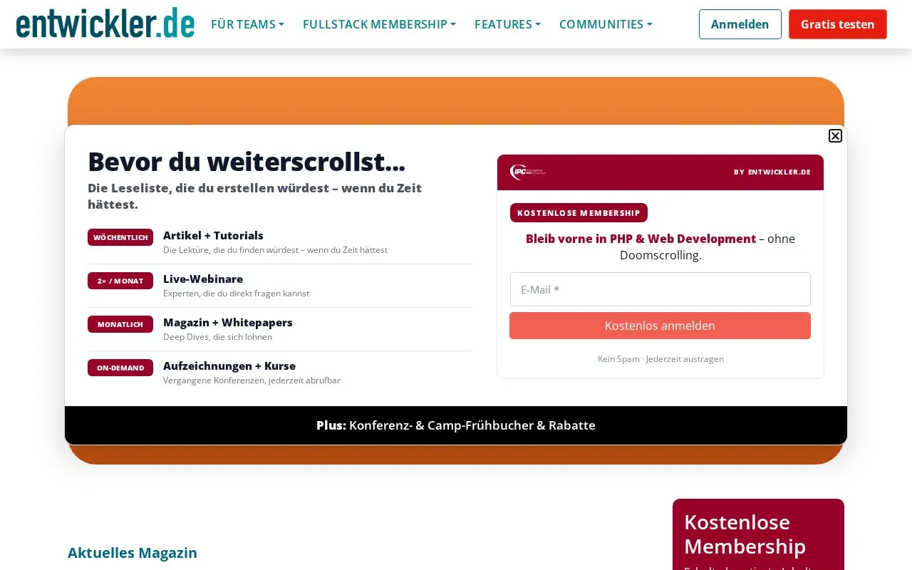 PHP Magazin homepage screenshot