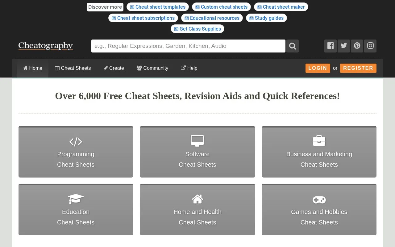 Cheatography homepage screenshot