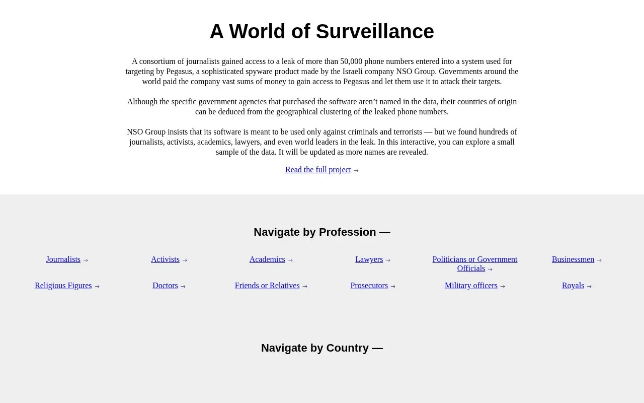 The Pegasus Project | OCCRP homepage screenshot