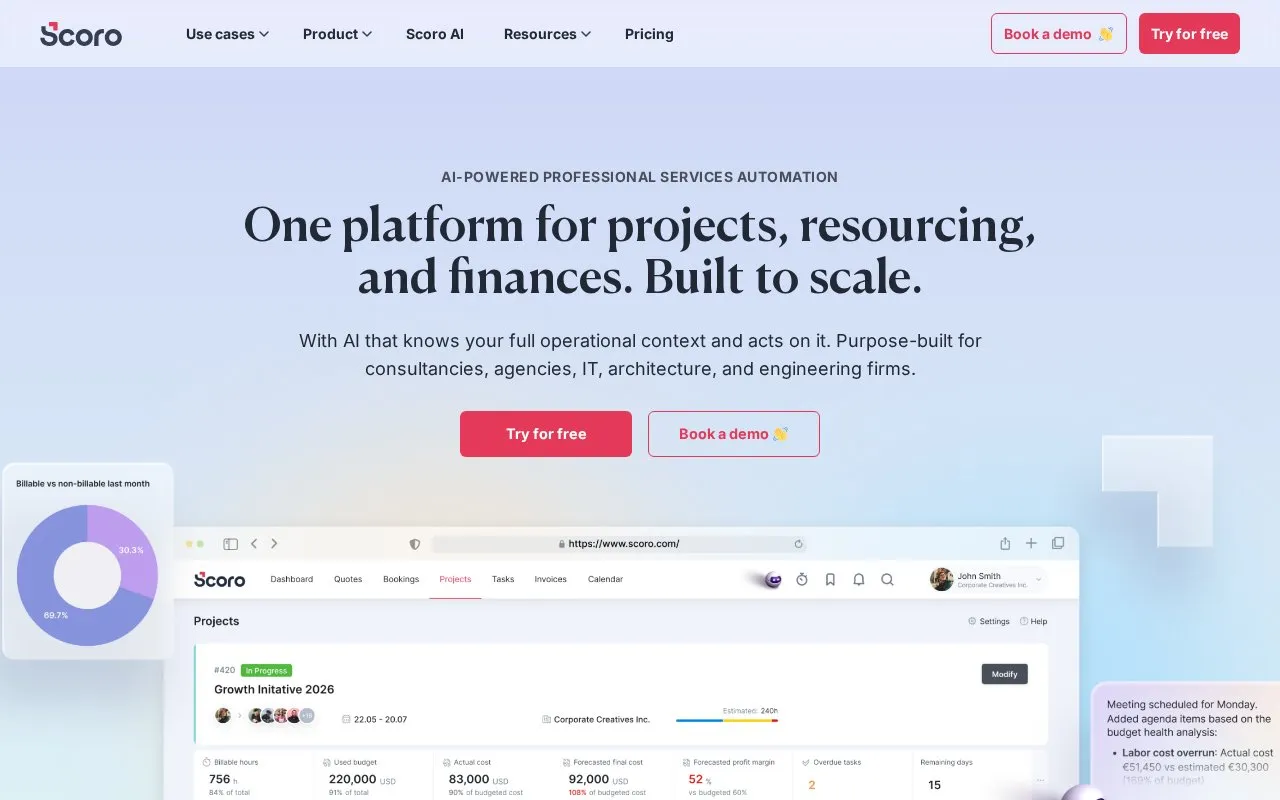 Scoro homepage screenshot