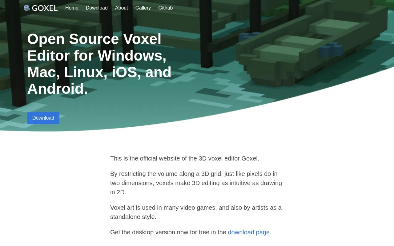 Goxel homepage screenshot