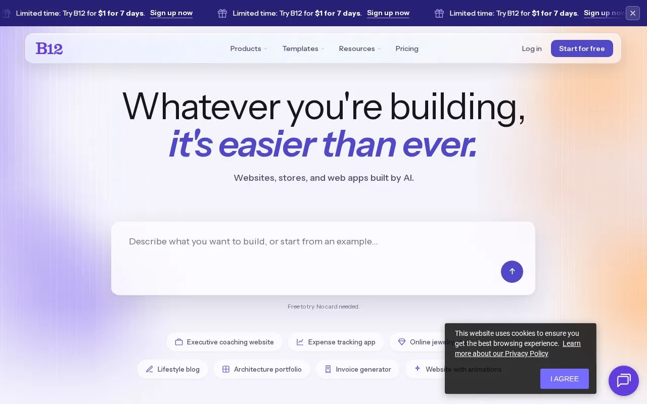 B12 homepage screenshot