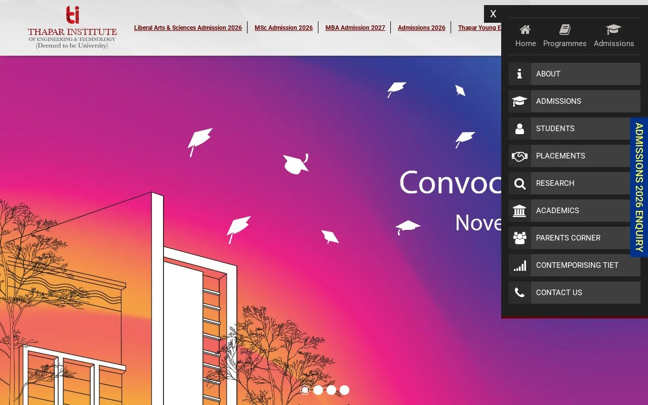 Thapar Institute of Engineering and Technology homepage screenshot