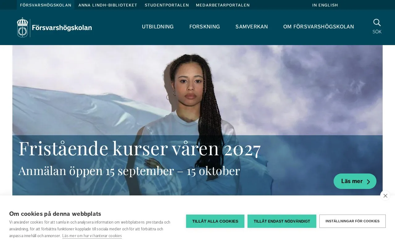 Swedish Defence University homepage screenshot