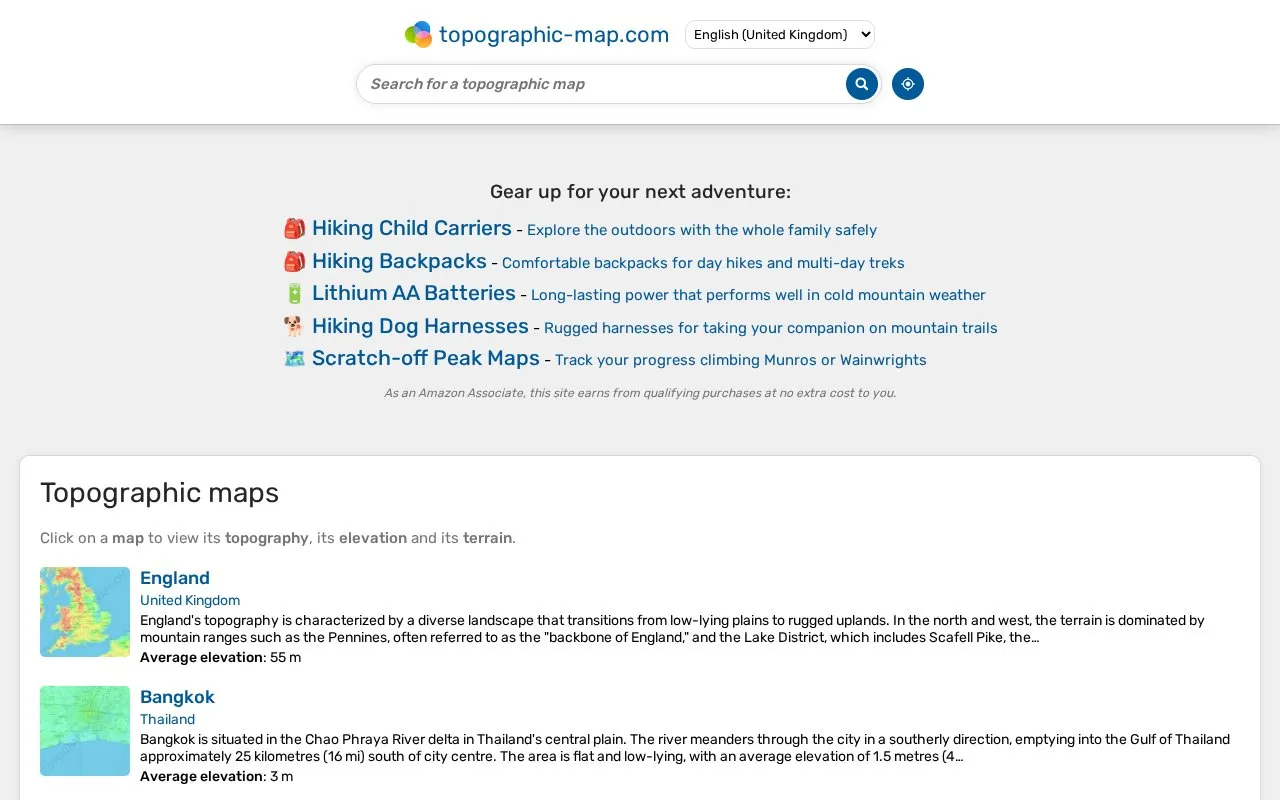 topographic-map homepage screenshot