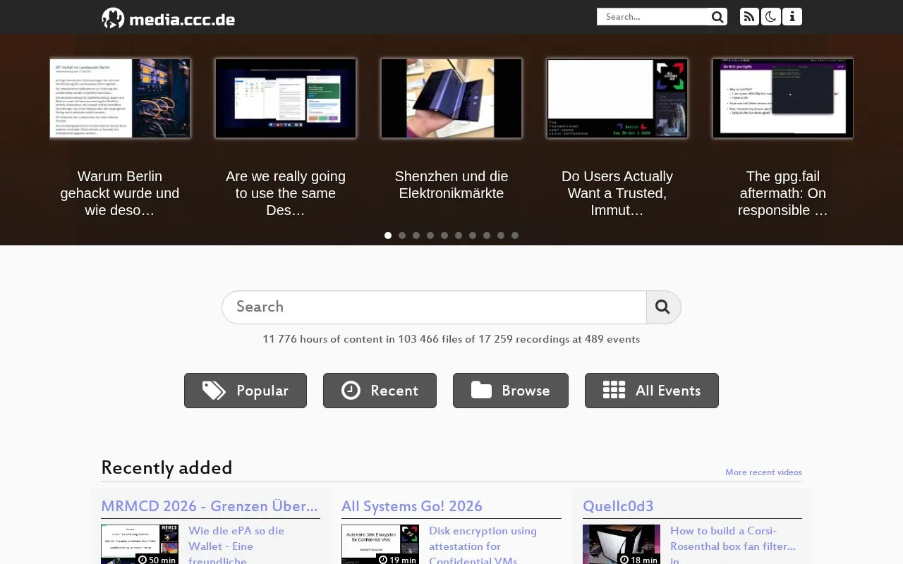media.ccc.de homepage screenshot