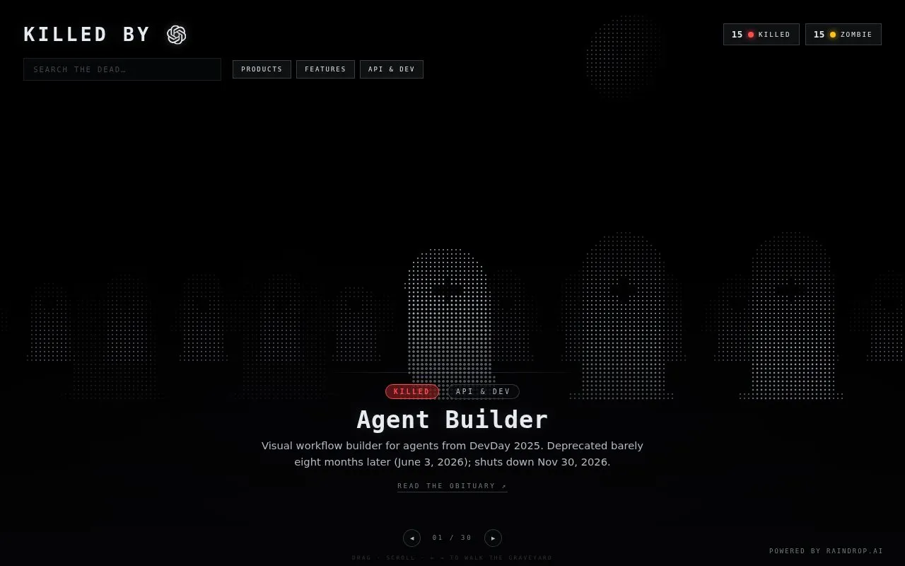 Killed by OpenAI homepage screenshot