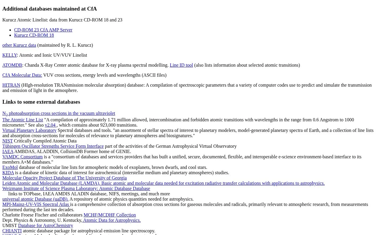 R. L. Kurucz atomic linelist homepage screenshot