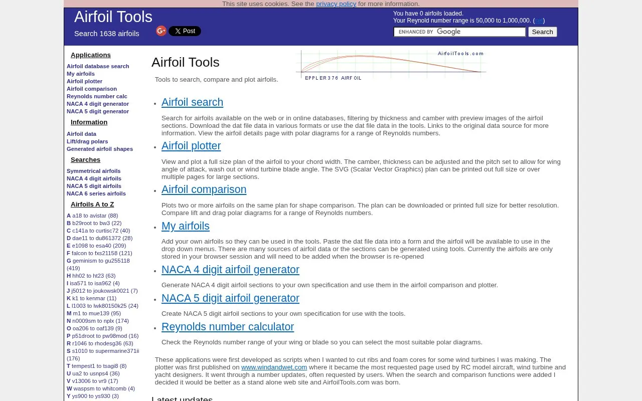 Airfoil Tools homepage screenshot