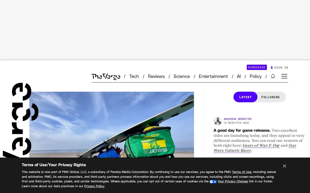 The Verge homepage screenshot
