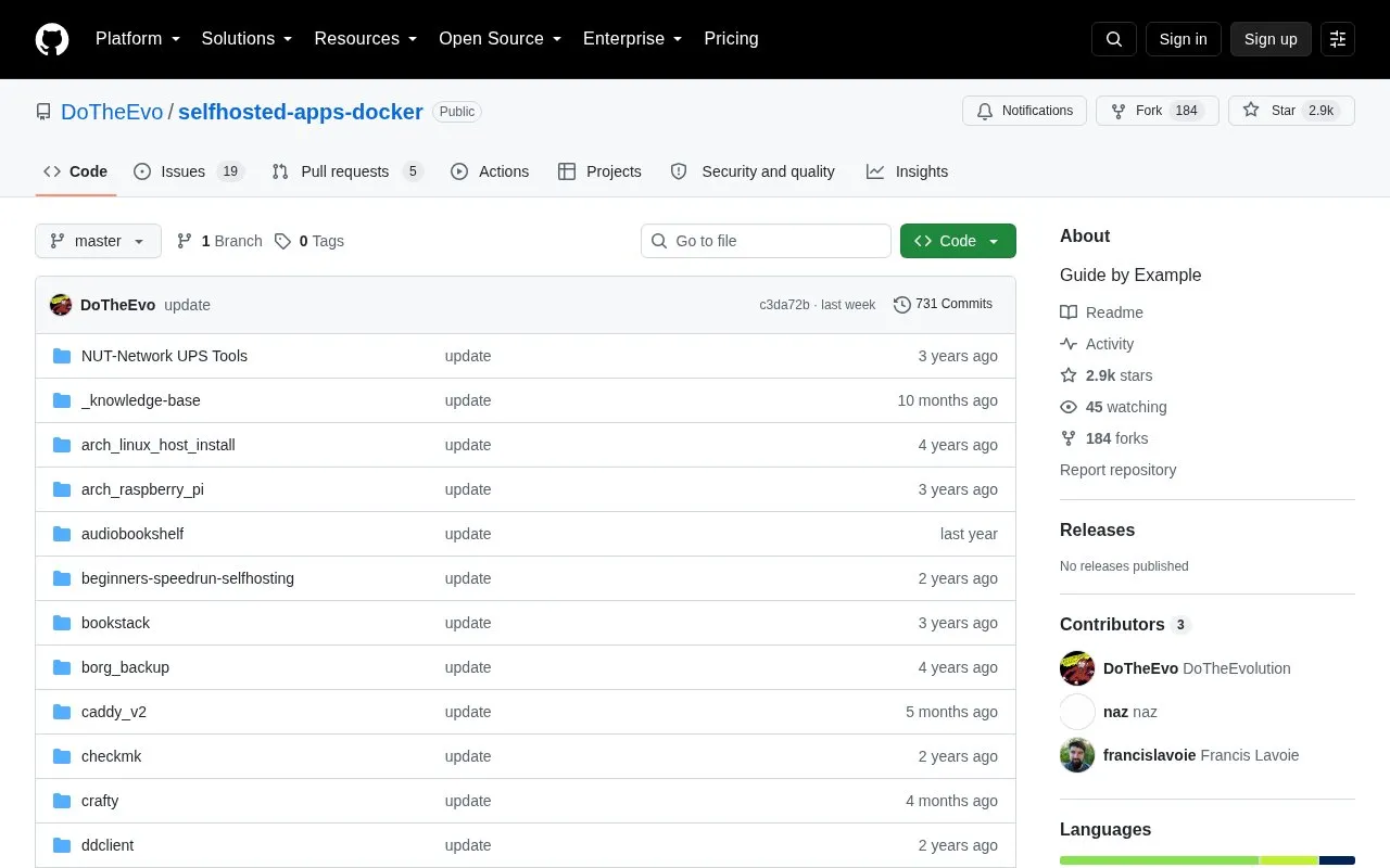 Selfhosted-Apps-Docker homepage screenshot