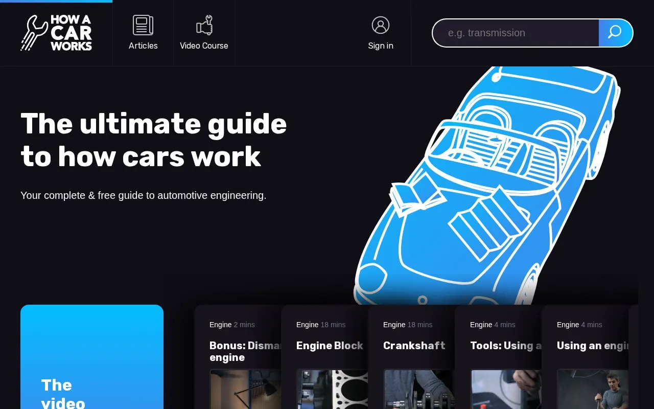How a Car Works homepage screenshot