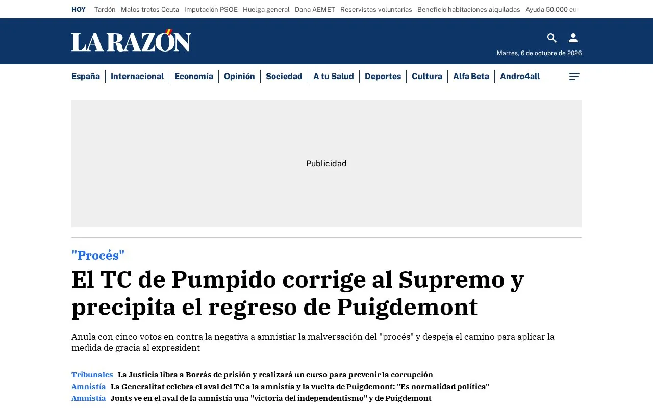 La Razón homepage screenshot