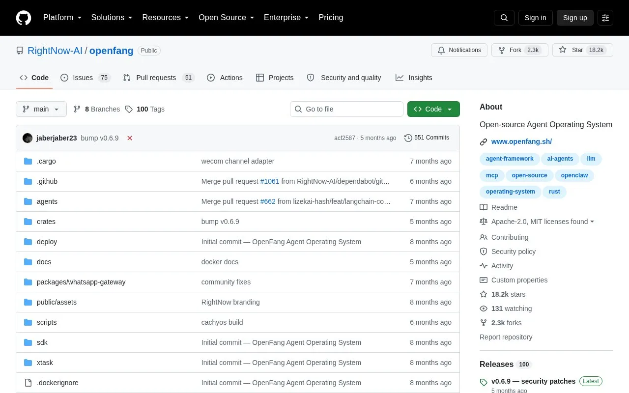 OpenFang homepage screenshot