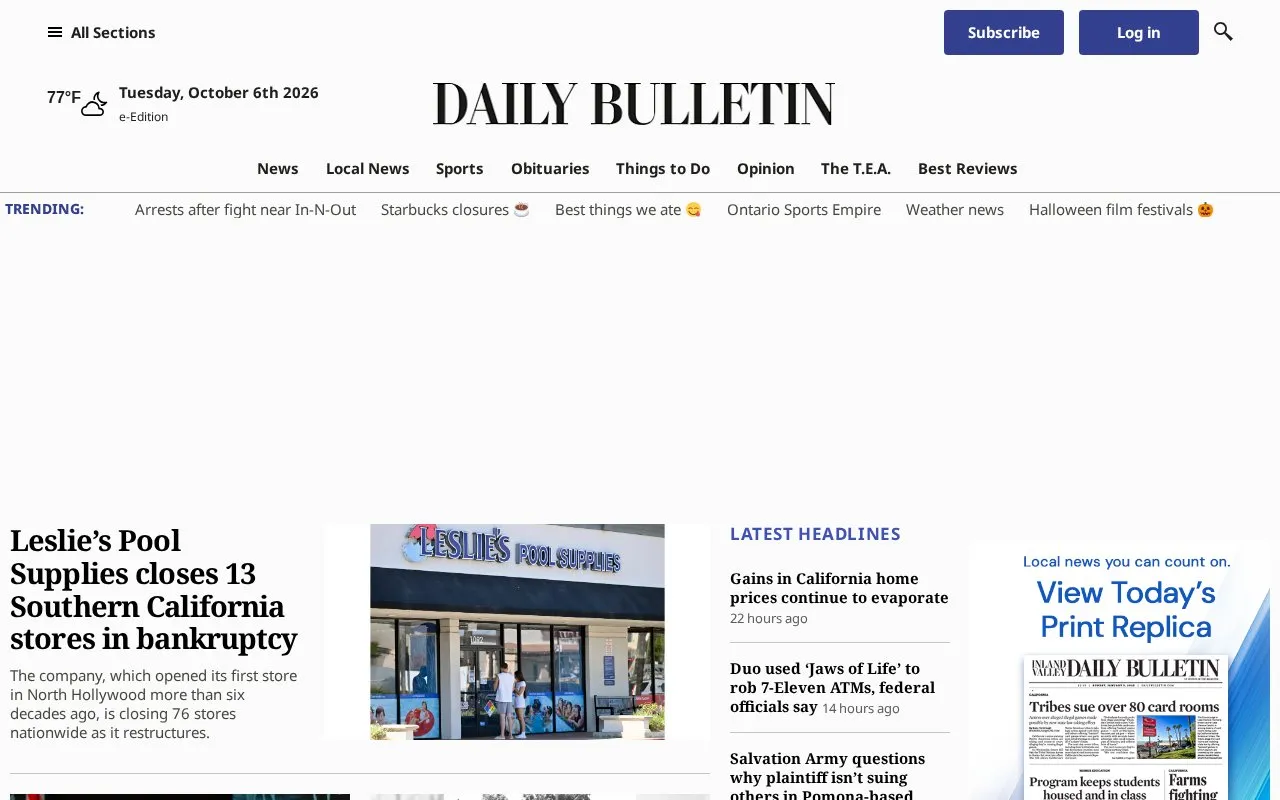 Inland Valley Daily Bulletin homepage screenshot
