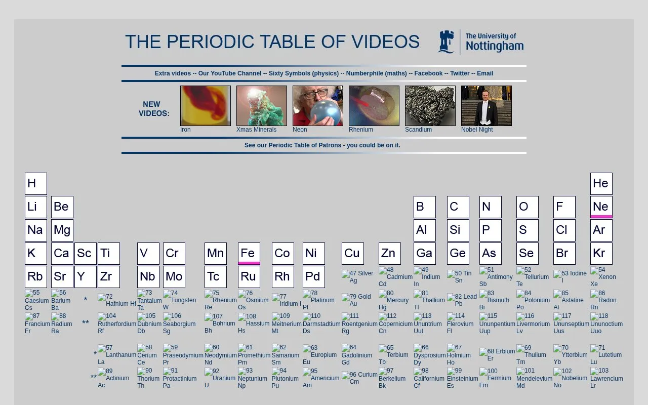 PeriodicVideos homepage screenshot