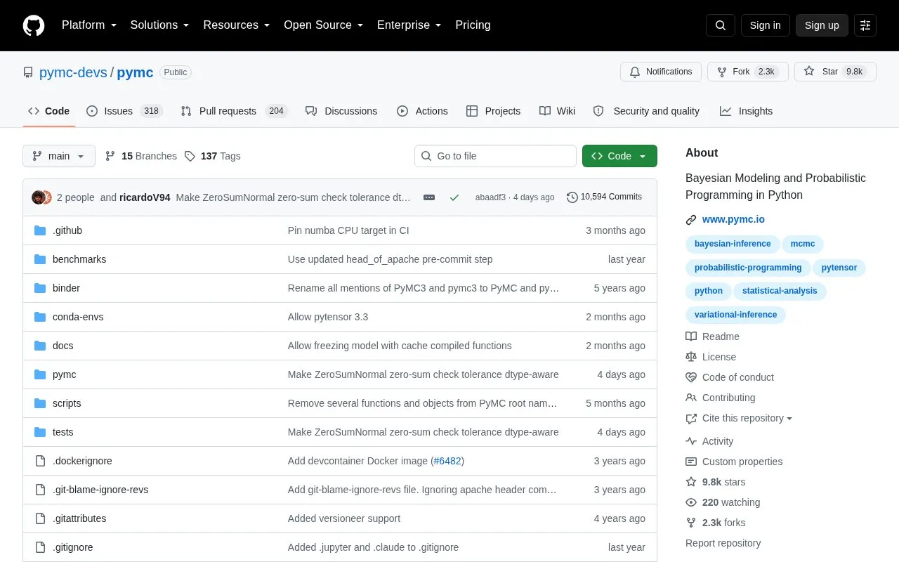 PyMC homepage screenshot