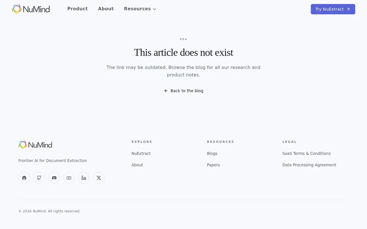 NuExtract 2.0 by NuMind homepage screenshot
