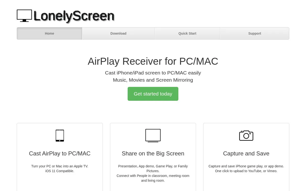 LonelyScreen homepage screenshot