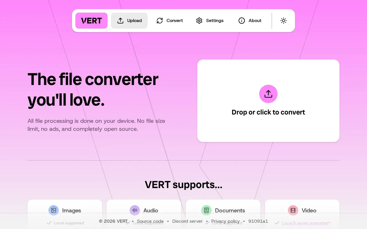 VERT homepage screenshot