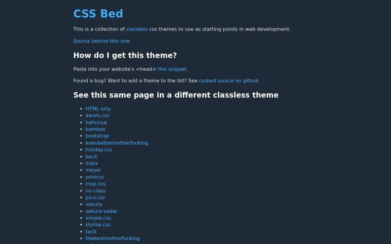 CSS Bed homepage screenshot
