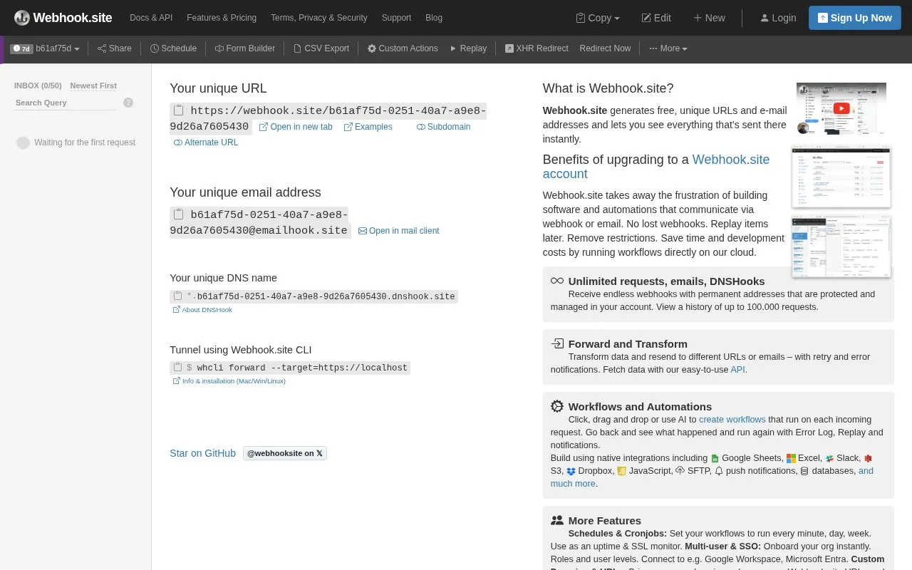 webhook.site homepage screenshot