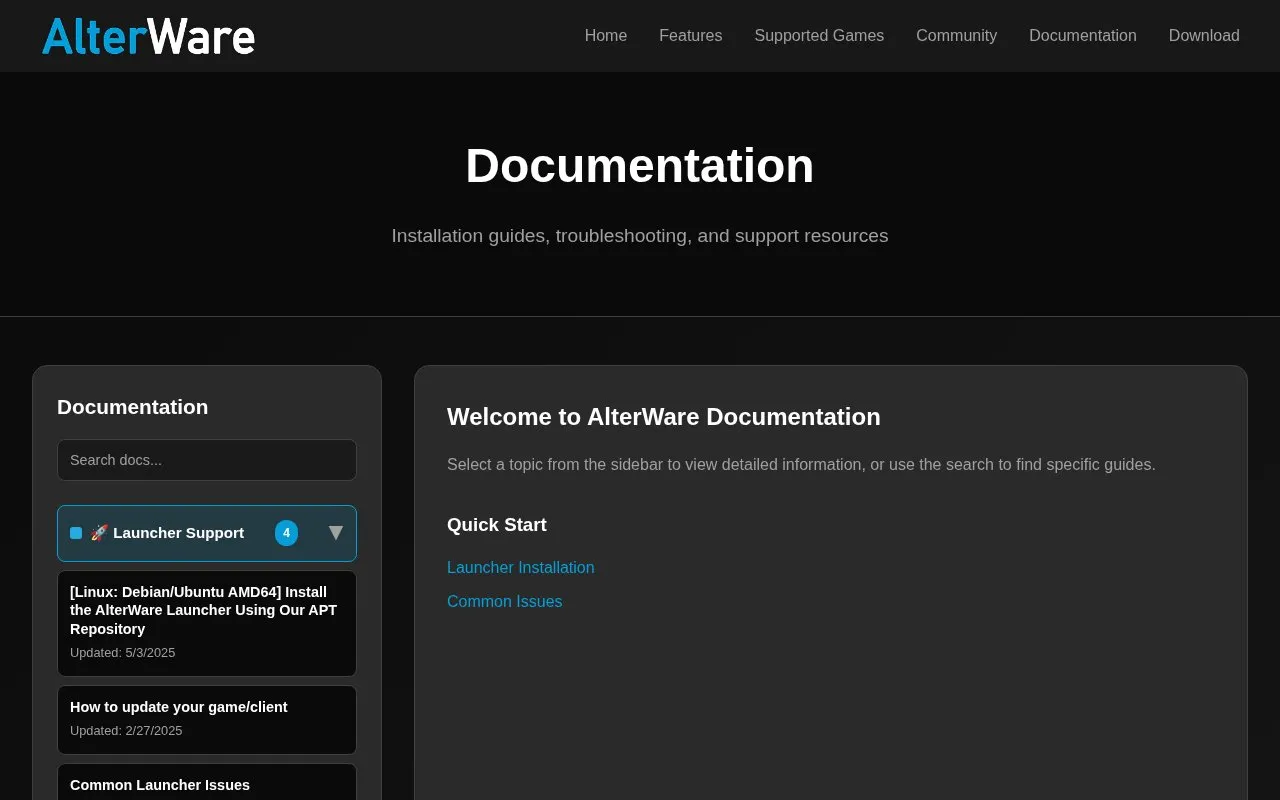 Docs homepage screenshot