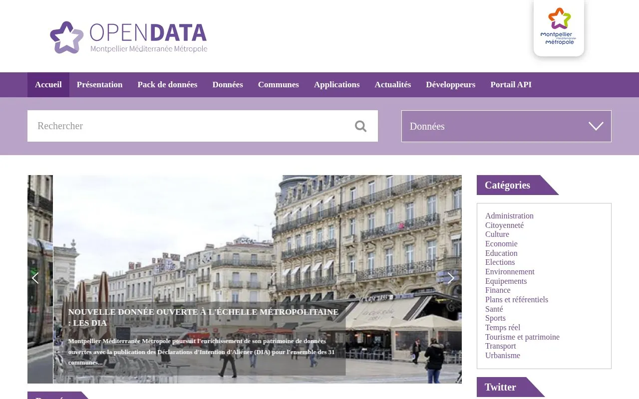 Montpellier Méditerranée Métropole open data portal homepage screenshot