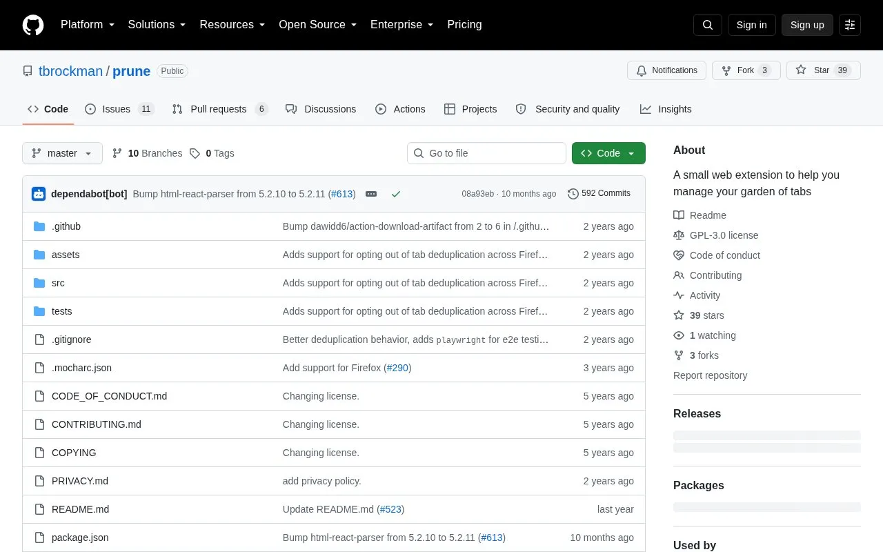 Prune homepage screenshot