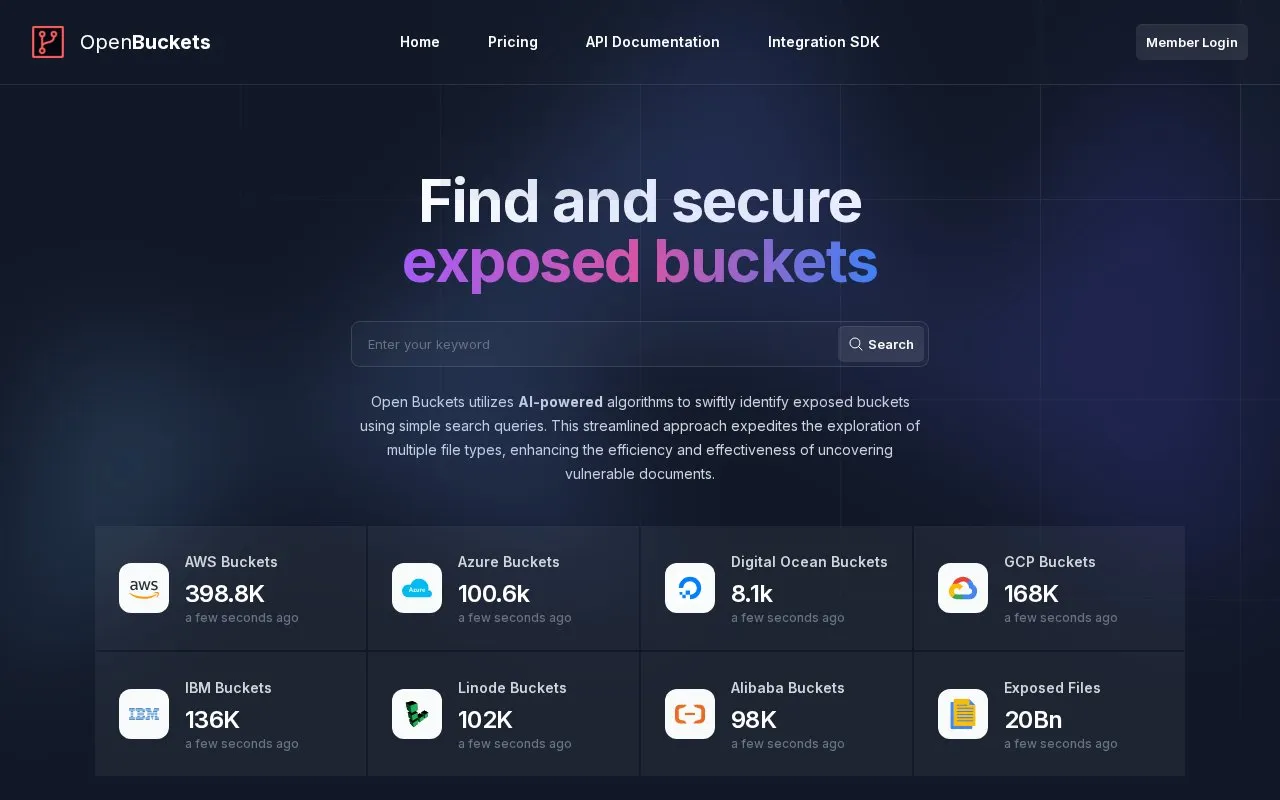 OpenBuckets homepage screenshot