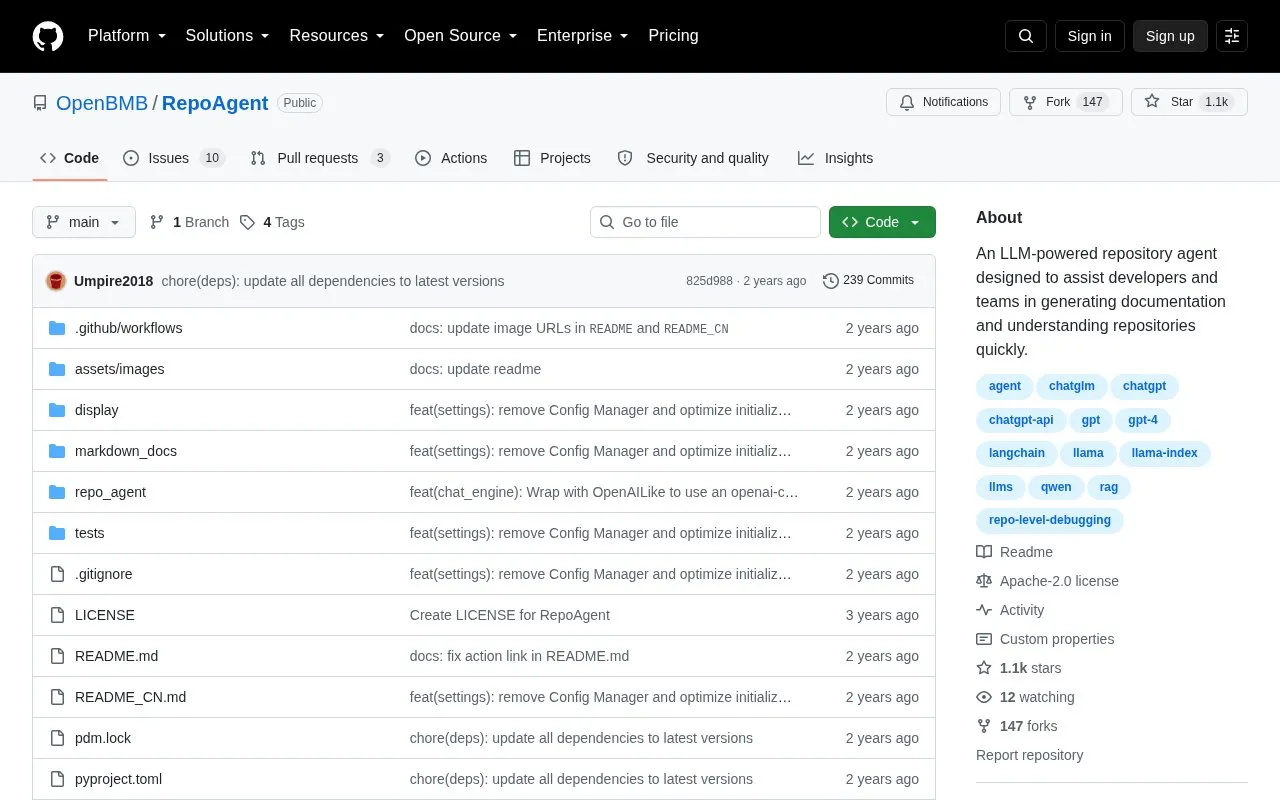 RepoAgent homepage screenshot