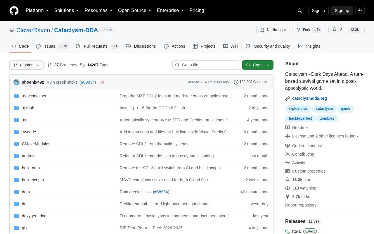 Cataclysm Dda homepage screenshot