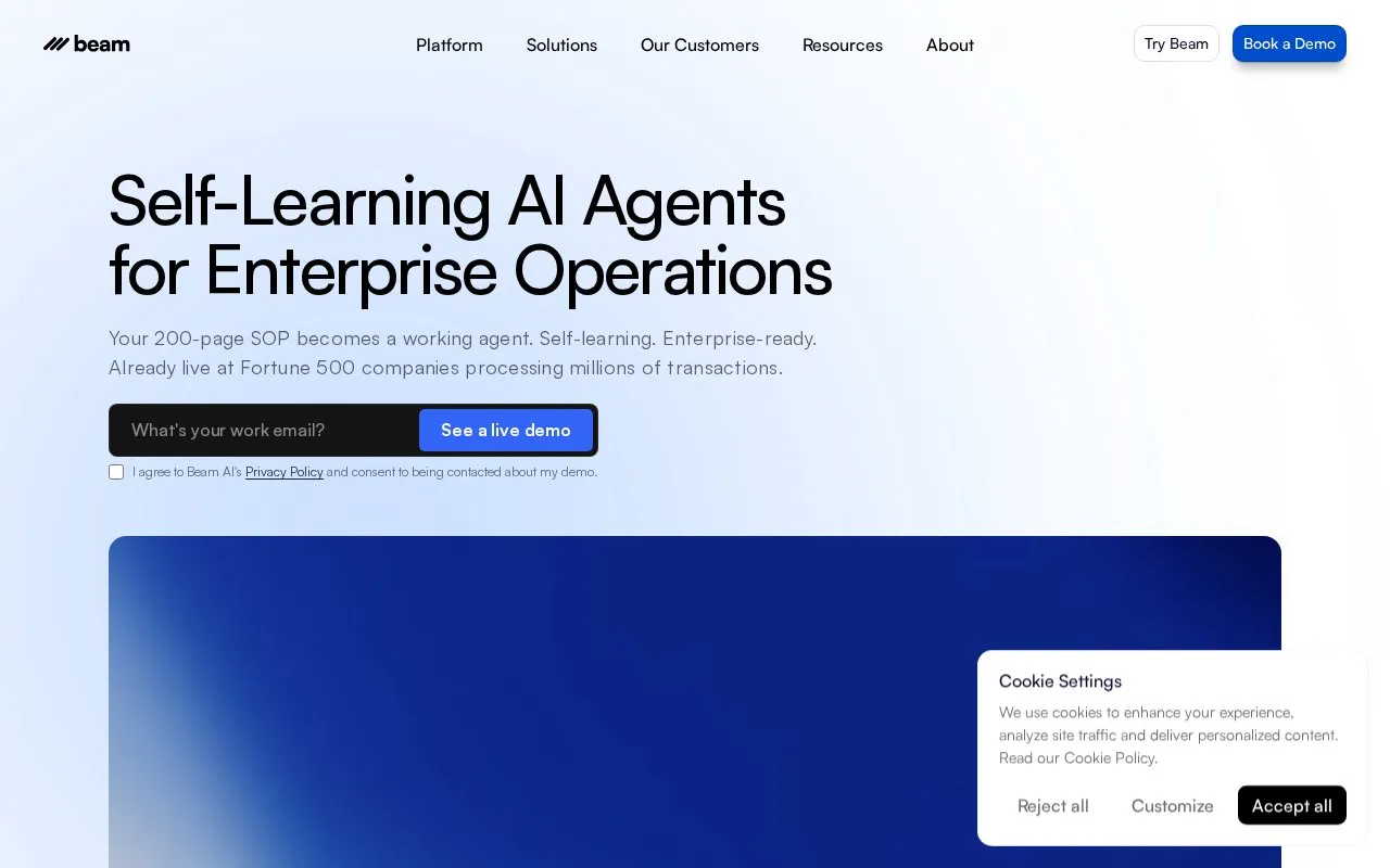 Beam homepage screenshot
