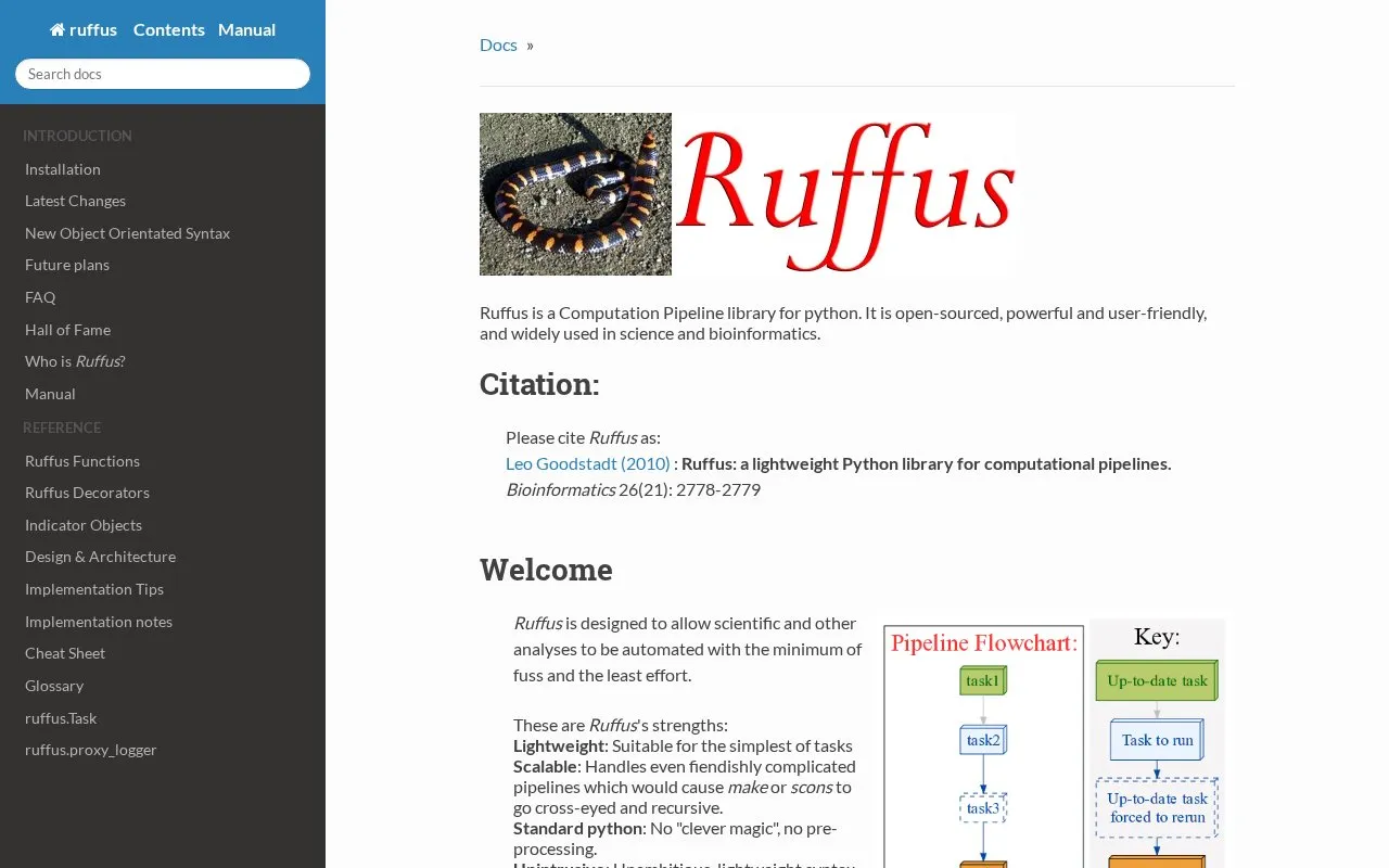 Ruffus homepage screenshot