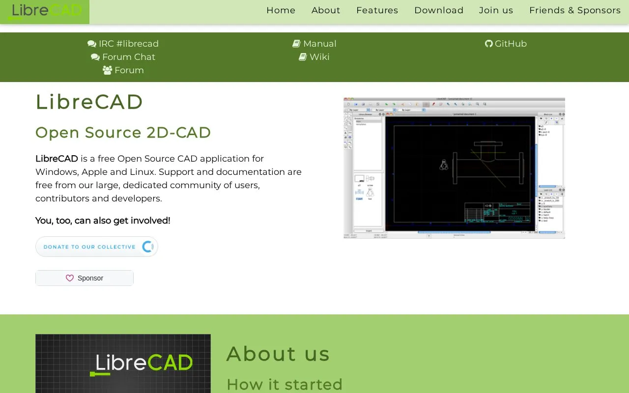 LibreCAD homepage screenshot