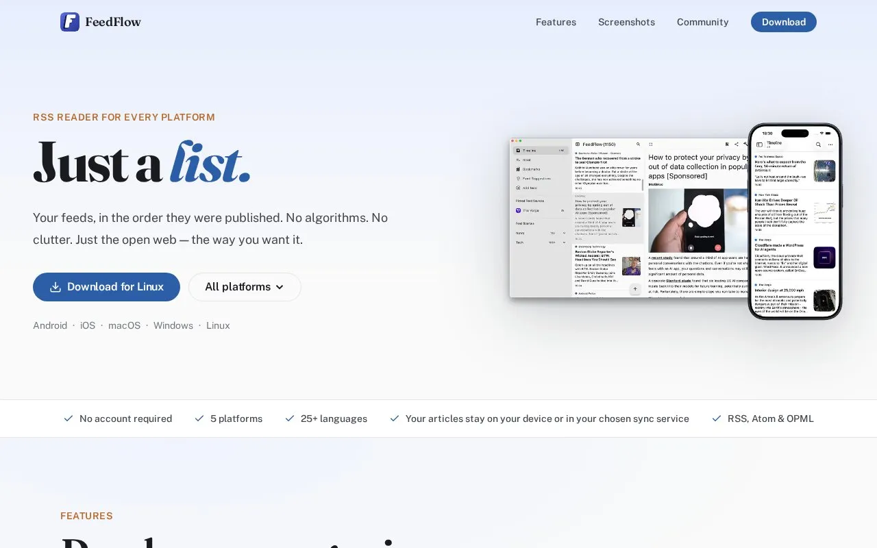 Feed Flow homepage screenshot