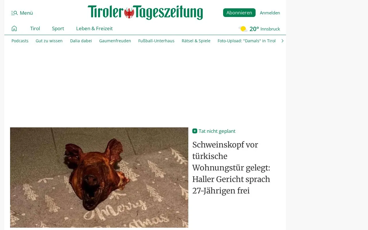Tiroler Tageszeitung homepage screenshot