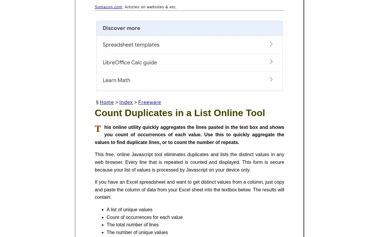Count Duplicates homepage screenshot