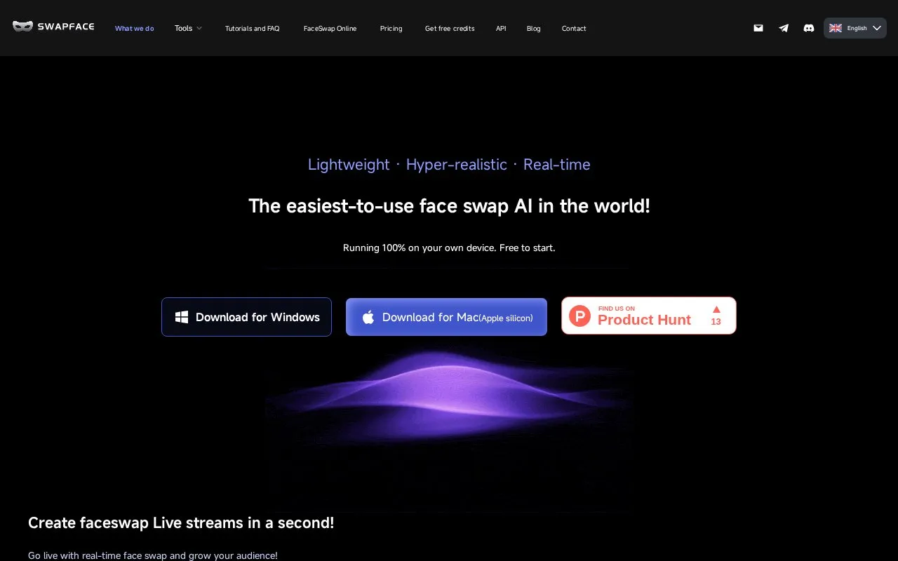 Swapface homepage screenshot