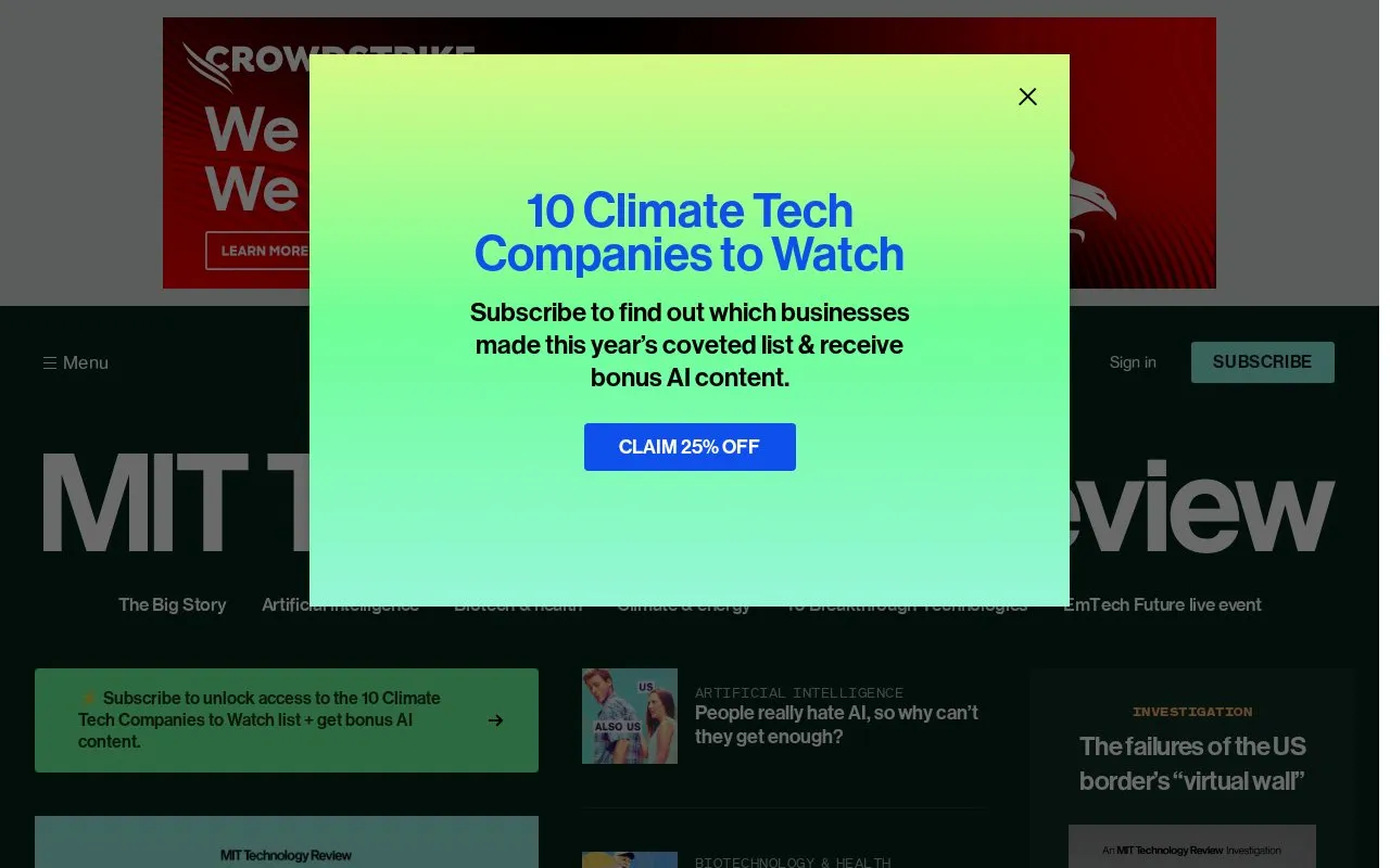 MIT Technology Review homepage screenshot