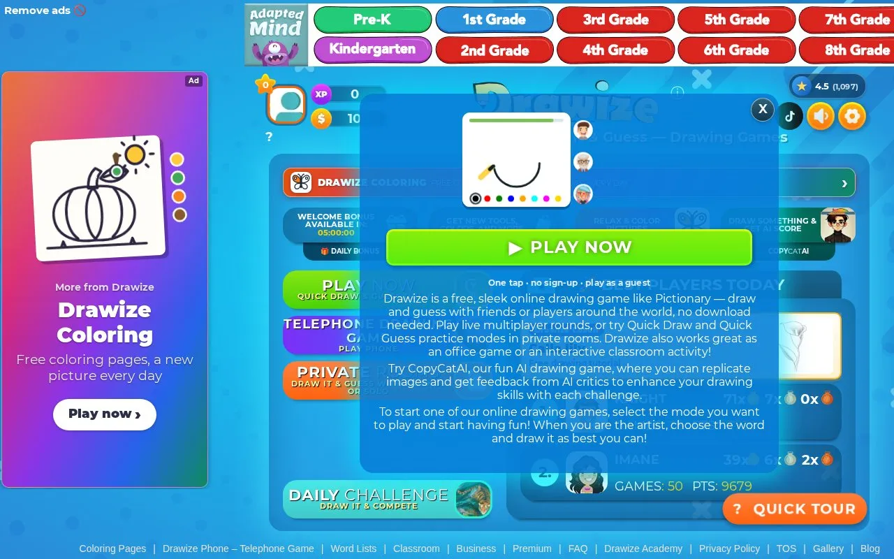 Drawize homepage screenshot